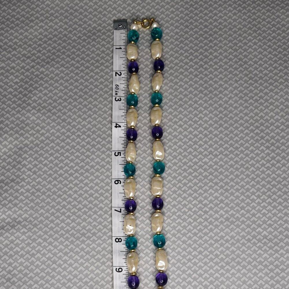 TRIFARI TM Vintage Faux Baroque Pearl Necklace with Turquoise & Purple Beads - Picture 8 of 10